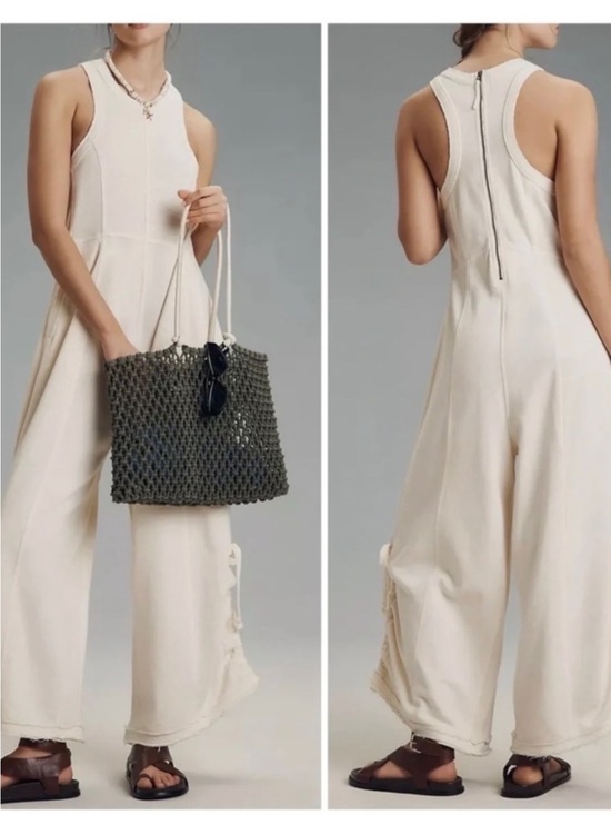 Daily Practice Pants - ANTHROPOLOGIE DAILY PRACTICE IVORY WIDE LEG JUMPSUIT SIZE MEDIUM